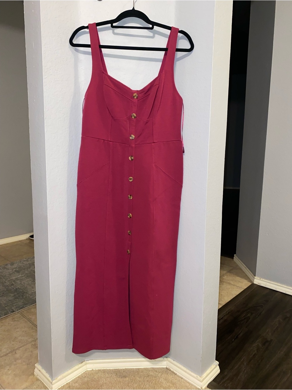 Anthropologie Rose-Pink Button-Front Midi Dress